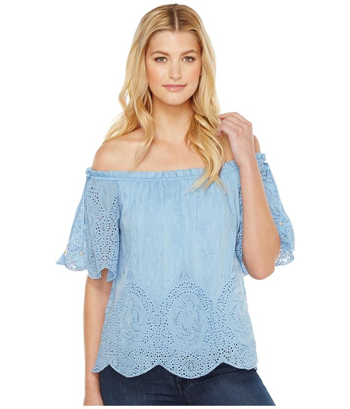 Hale Bob - Natural Ground Silk Cotton Voile Schiffli Off Shoulder Top