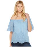 Hale Bob - Natural Ground Silk Cotton Voile Schiffli Off Shoulder Top