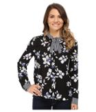 Nydj Petite - Petite Printed Long Sleeve Tie Neck Blouse