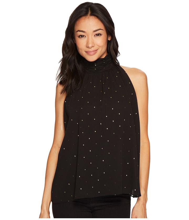 Vince Camuto Specialty Size - Petite Sleeveless Gilded Diamonds Mock Neck Halter Blouse