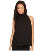 Vince Camuto Specialty Size - Petite Sleeveless Gilded Diamonds Mock Neck Halter Blouse