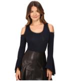 Yigal Azrou  L - Matte Jersey Cold Shoulder Lace Trimmed Jersey Top