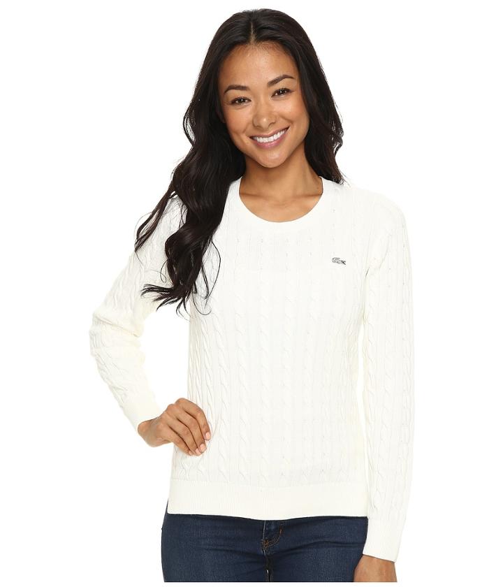Lacoste - Long Sleeve Cotton Cable Knit Crew Neck Sweater
