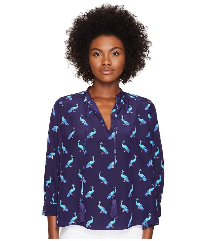 Kate Spade New York - Full Plume Peacock Silk Swing Top