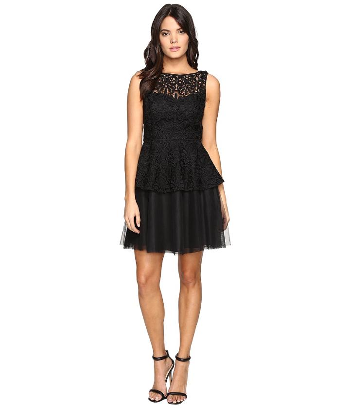 Adrianna Papell - Lace Peplum Dress W/ Full Netted Skirt