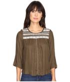 Lucky Brand - Olive Embroidered Top