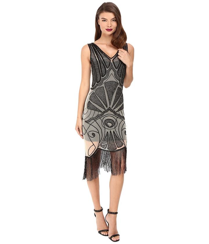 Unique Vintage - Beaded Deco Vienna Mesh Flapper Dress