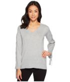 Vince Camuto Specialty Size - Petite Long Sleeve V-neck Lace-up Sleeve Sweater