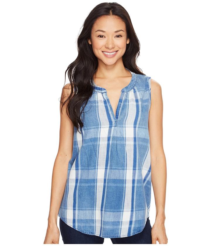 Dylan By True Grit - Indigo Windowpane Plaid Sleeveless High-low Tunic