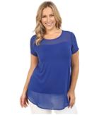 Vince Camuto Plus - Plus Size Short Sleeve Top With Poly Chiffon Yoke And Hem