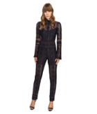Yigal Azrou  L - Rose Embroidered Lace Jumpsuit W/ Bell Sleeves