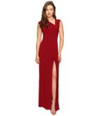 Halston Heritage - Cap Sleeve Asymmetrical V-neck Crepe Gown W/ Slit