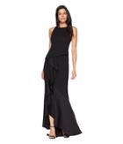 Adrianna Papell - Sleeveless Long Knit Crepe Gown With Cascade Skirt Detail