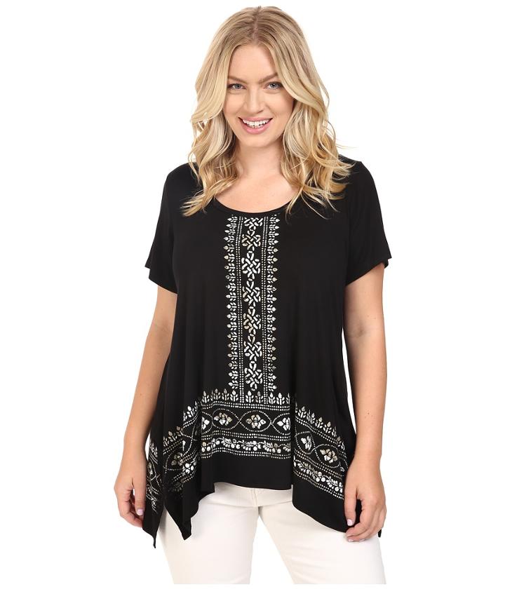 Karen Kane Plus - Plus Size Border Print Handkerchief Top