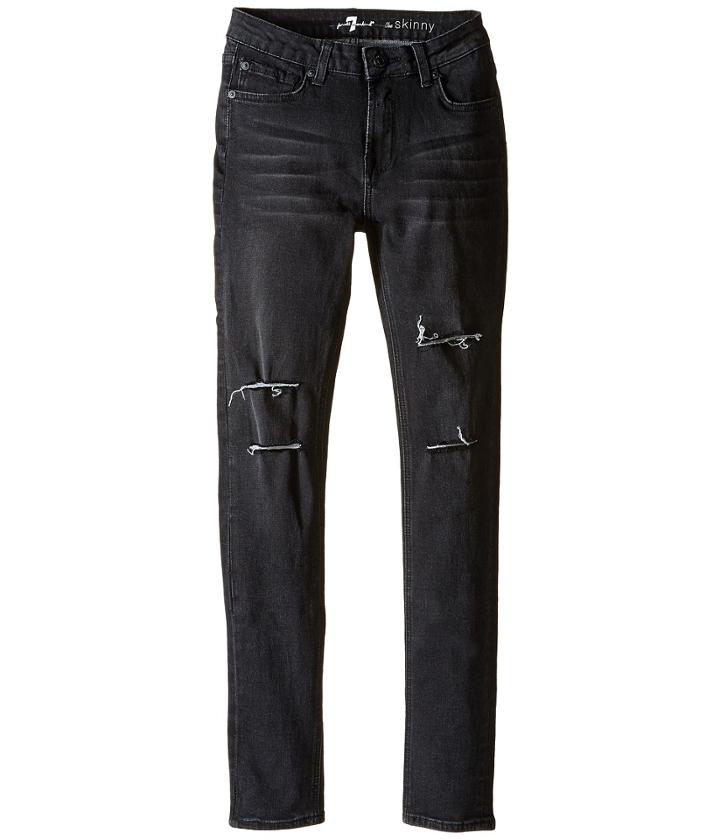 7 For All Mankind Kids - The Skinny Stretch Denim Jeans In Destroyed Black