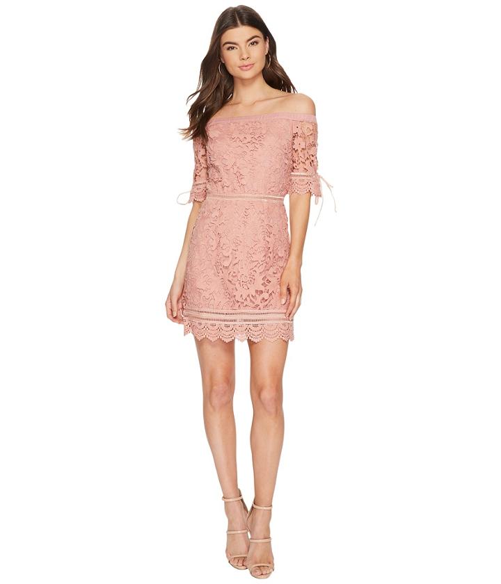 J.o.a. - Off The Shoulder Lace Trim Dress