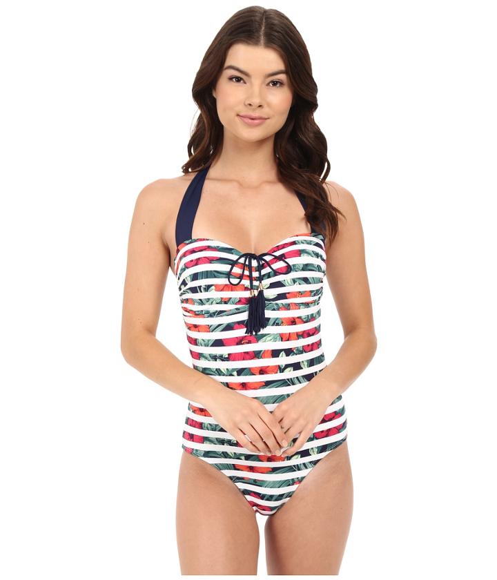 Tommy Bahama - Stripes Halter Cup One-piece Tassels