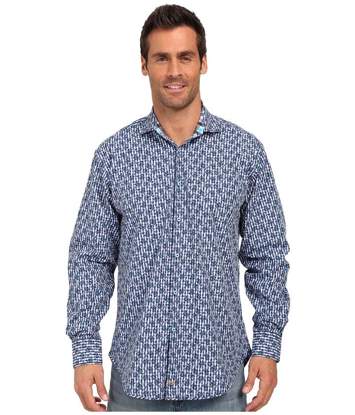 Thomas Dean &amp; Co. - Cobalt Poplin Print Button Down Sport Shirt