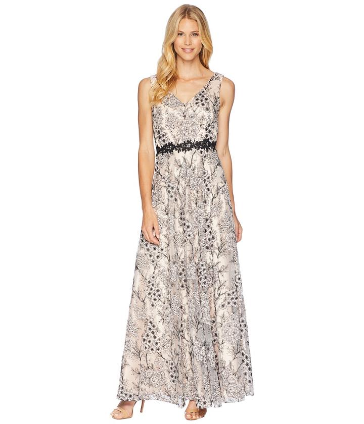 Tahari By Asl - Novelty Embroidery Sleeveless A-line Gown