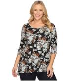Karen Kane Plus - Plus Size Blue Floral High-low Top