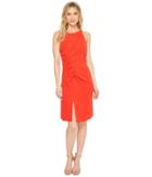 Halston Heritage - Sleeveless Boatneck Crepe Dress W/ Gathers