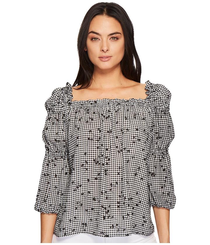 Cece - Ruffle Square Neck Simple Check Ditsy Blouse