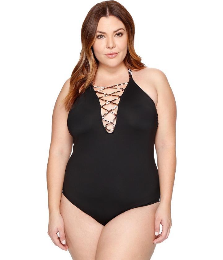 La Blanca - Plus Size Wild Safari Lace-up Hi-neck Mio