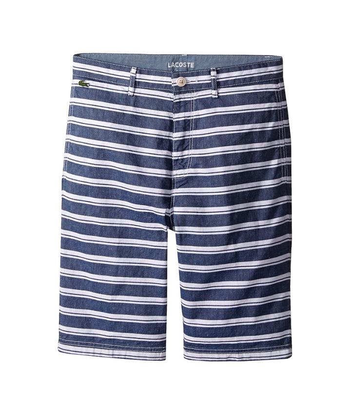 Lacoste Kids - Cotton And Linen Stripe Chambray Bermuda Shorts