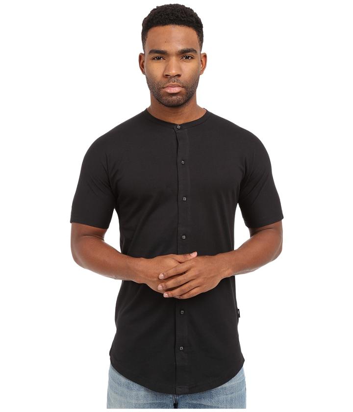 Publish - Malachy - Cotton Knit Seamless Short Sleeve Button Up Tee With Side Split Hem