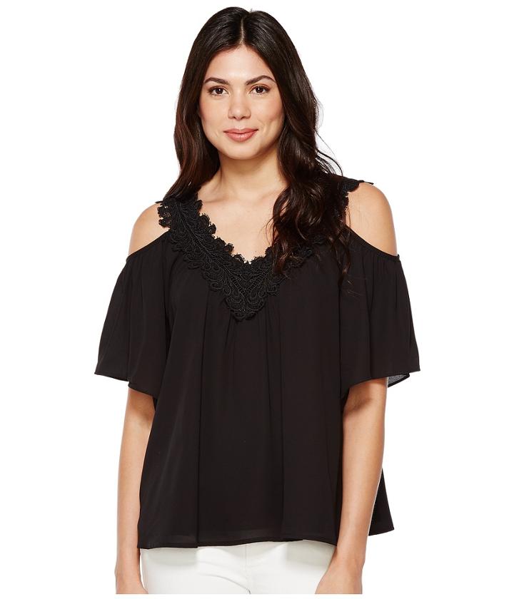 Karen Kane - Lace Trim Cold Shoulder Top