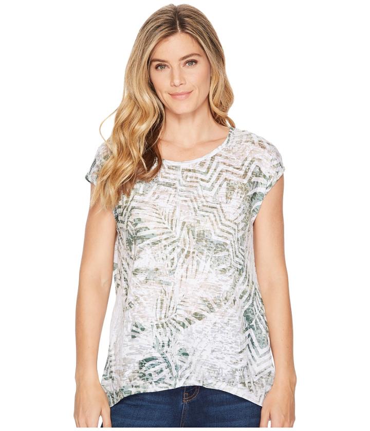 Tribal - Printed Burnout Cap Sleeve High-low Top