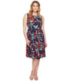 Adrianna Papell - Plus Size Botanical Soiree Floral Printed Pleated Fit And Flare Dress, Fully Lined