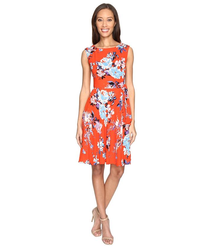 Tahari By Asl - Textured Crepe Floral Tie Side A-line Dress