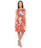 Tahari By Asl - Textured Crepe Floral Tie Side A-line Dress