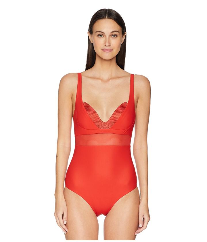 La Perla - Ruffled Jade Padded One-piece Swimsuit