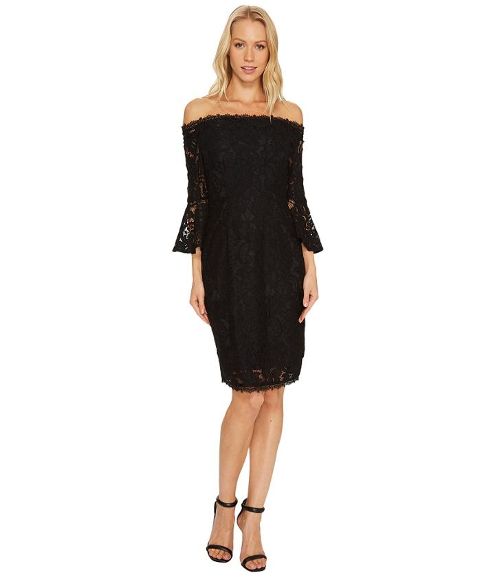 Adrianna Papell - Off The Shoulder Lace Sheath Dress With Flared Sleeve