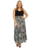 Karen Kane Plus - Plus Size Floral Paisley Print Tiered Maxi Dress