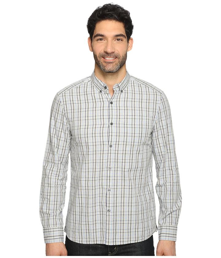Kenneth Cole Sportswear - Long Sleeve Button Down Collar One-pocket Check