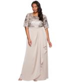 Adrianna Papell - Plus Size Sequin Embroiderd Draped Gown With Elbow Sleeve