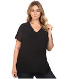 Vince Camuto Plus - Plus Size Short Sleeve Shirttail V-blouse With Knit Underlay