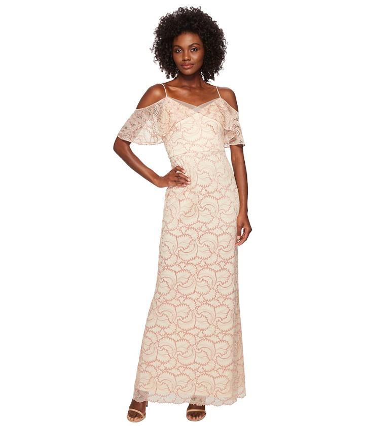 Adrianna Papell - Cold Shoulder Metallic Lace Gown