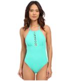 Shoshanna - Mint Solid Front Lattice Maillot One-piece