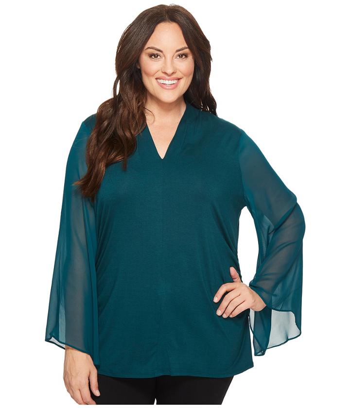 Vince Camuto Specialty Size - Plus Size Chiffon Bell Sleeve Side Ruched Top