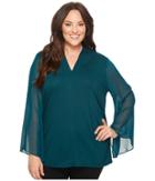 Vince Camuto Specialty Size - Plus Size Chiffon Bell Sleeve Side Ruched Top