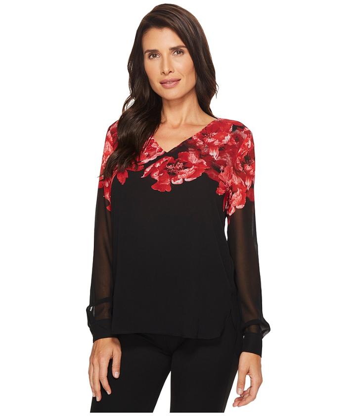 Calvin Klein - High-low V-neck Blouse
