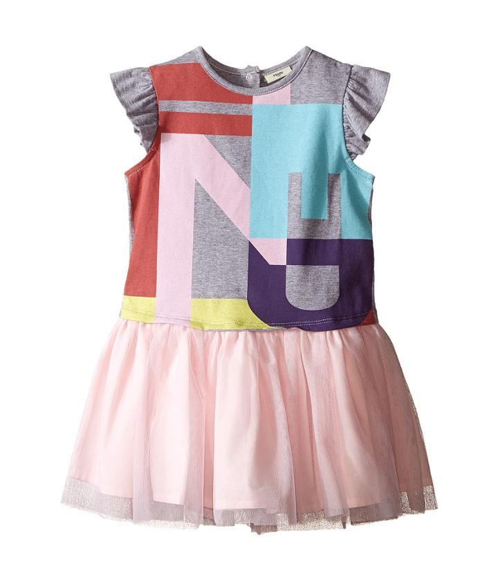 Fendi Kids - Short Sleeve Dress W/ Graphic Logo Tulle Skirt