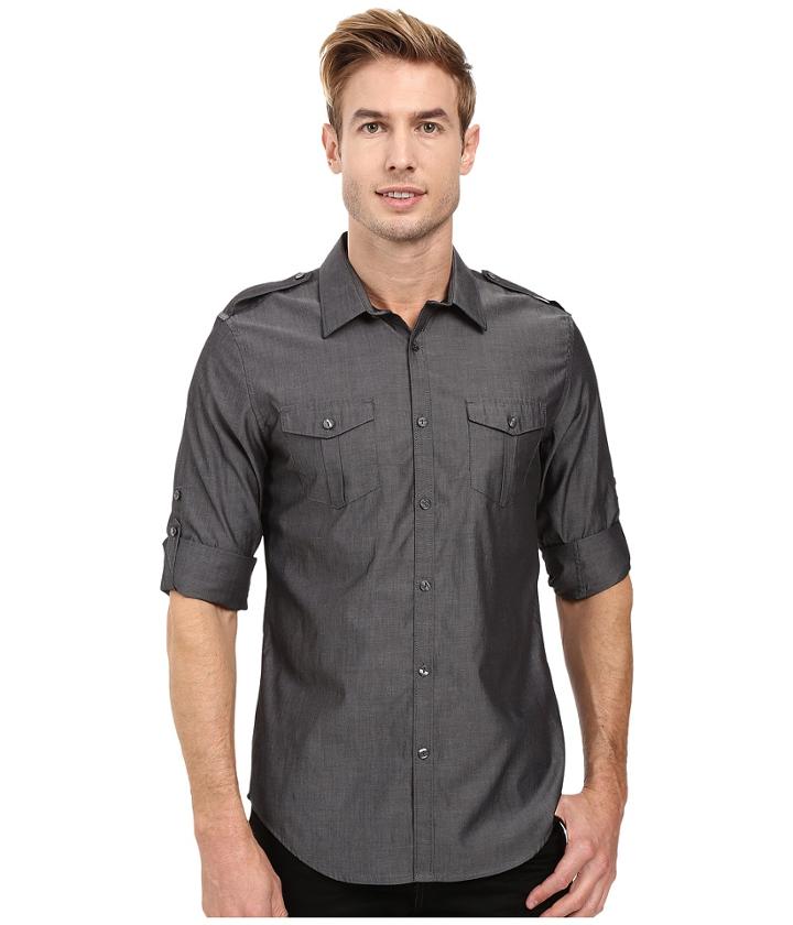 Calvin Klein - Long Sleeve Y/d 2-pocket Chambray Roll-up Collar Shirt