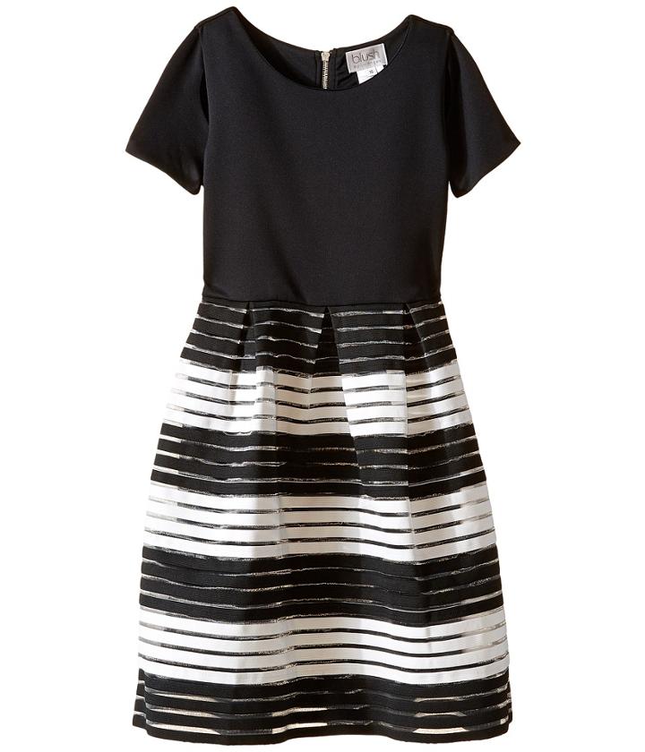 Us Angels - Short Sleeve Cut Out Scuba W/ Novelty Stripe Skirt
