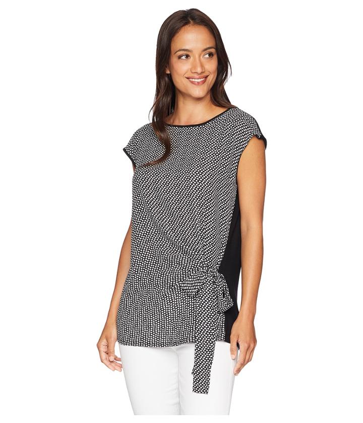 Vince Camuto - Short Sleeve Mix Media Cabana Texture Tie Front Blouse
