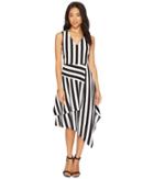 Vince Camuto - Sleeveless Spectator Stripe Asymmetrical Hem V-neck Dress